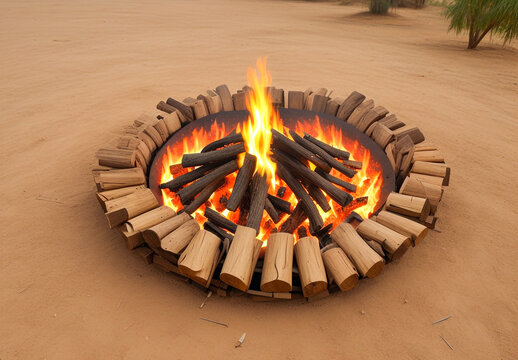 Happy lohri burning the fireplace illustration