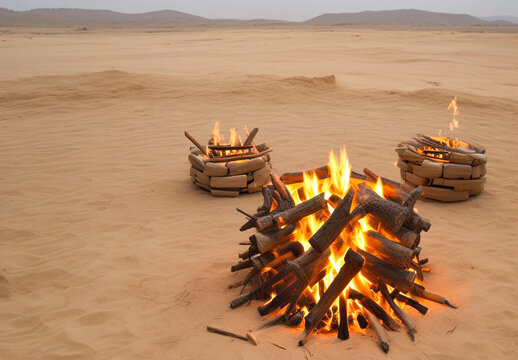 Happy lohri burning the fireplace illustration