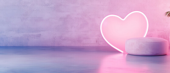 Poster - glowing neon heart against pastel wall, creating romantic atmosphere