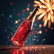 © Kathy - Bubbly champagne bottle floating in the air with confetti and fireworks , sparkling, bubbly liquid