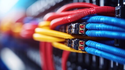 Poster - Close Up of a Network Cable Highlighting Its Detailed Structure and Textures Against a Minimalist Background in Technology