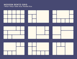 Wall Mural - bento grid for web, presentation. trendy first screen for website. graphic dashboard for presentatio