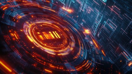 Poster - an artistic representation of a wi-fi symbol composed of digital elements and glowing lines, set aga