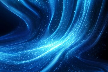 Poster - An enchanting abstract background featuring captivating blue light rays and shimmering particles, perfect for themes of science and technology