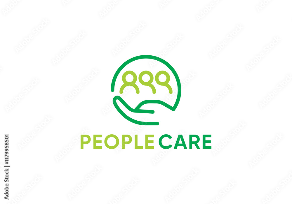 family care logo design. people with hands circle line art vector ...