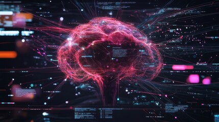 Poster - Digital brain is processing data, symbolizing machine learning, artificial intelligence, and the power of neural networks in modern technology