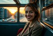 © iushakovsky - A serene scene of a young woman on a bus