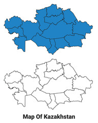  Kazakhstan Blue detailed outline map border regions outline vector set