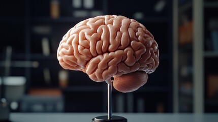 Poster - a high-quality shot of a d printed brain model with realistic texture and detail, positioned on a st