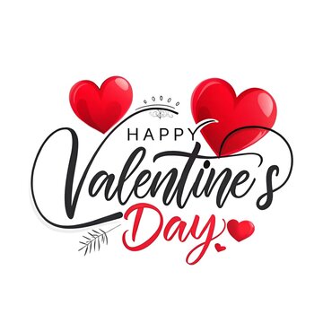 Happy Valentine's Day Card with Hanging Pink and Red Heart Decorations