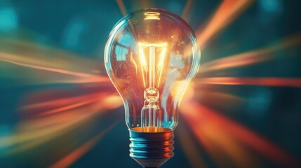 Poster - A vibrant image of a light bulb with colorful rays extending outward, symbolizing a burst of creative ideas and inspiration in a visually engaging way.