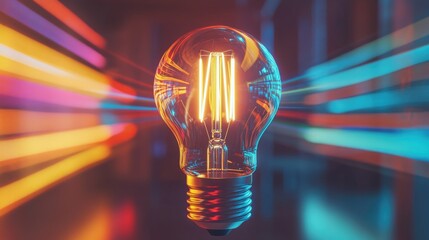 Poster - A vibrant image of a light bulb with colorful rays extending outward, symbolizing a burst of creative ideas and inspiration in a visually engaging way.