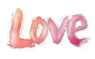 Poster - Love text with peach and pink gradient brushstroke effect on transparency background, expressing warmth and affection