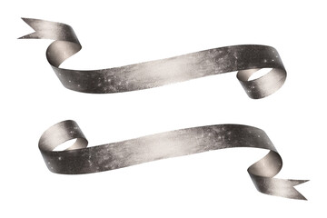 Poster - Silver wire edged ribbon with glitter accents, isolated on transparent background, featuring metallic texture and elegant curled design, perfect for decoration or crafting