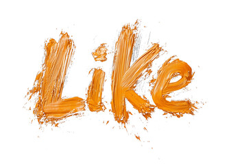 Aufkleber - Vibrant orange brushstroke text spelling Like on transparency background, showcasing artistic and lively energy