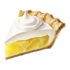Poster - watercolor illustration of slice of lemon meringue pie with golden crust, vibrant yellow lemon filling, and fluffy meringue topping, evoking sense of sweetness and freshness