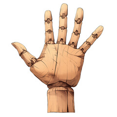 Poster - wooden hand with rustic finish, featuring detailed joints and natural texture, isolated on transparency background. craftsmanship highlights its artistic and functional design