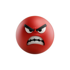 Poster - 3D angry emoji in matte crimson with furrowed brows and clenched teeth, isolated on transparency background, expressing intense frustration or anger