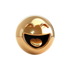 Poster - shiny 3D golden emoji with joyful expression, featuring closed eyes and wide open smile, isolated on transparency background