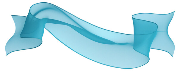 Poster - flowing aqua blue ribbon with soft chiffon texture, isolated on transparency background, creating delicate and elegant visual effect