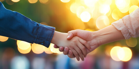 close up of two people holding hands, symbolizing support and connection, with warm, glowing bokeh background creating serene and comforting atmosphere