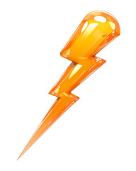 Poster - Fiery orange electric bolt with glossy metallic texture, isolated on transparency background, symbolizing energy, power, and speed in dynamic and vibrant design