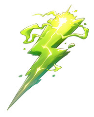Poster - vibrant neon green electric bolt with glowing sparkles and dynamic energy, isolated on transparent background, perfect for digital designs or creative projects