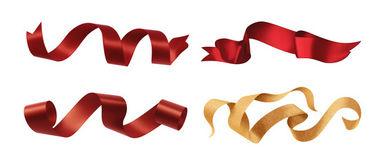 Aufkleber - Festive red and gold ribbons in various styles isolated on transparency background, perfect for holiday decorations, gift wrapping, and celebratory designs