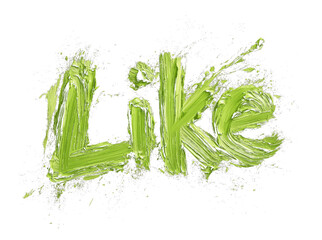 Poster - Green Like text created with rough textured brushstrokes on transparency background, showcasing bold and artistic design
