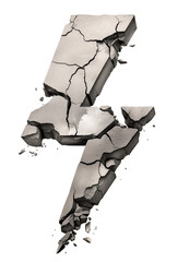 Poster - Cracked concrete arrow symbol isolated on transparency background, showcasing broken and fragmented design with sharp edges and realistic texture