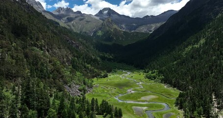 Sticker - Aerial footage of beautiful high altitude forest mountain landscape