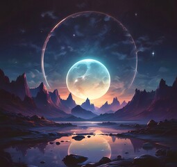 Illustration of outer planet with starry galaxy.