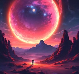 illustration of outer planet with starry galaxy.