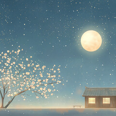 Wall Mural -  tranquil moonlit hanok