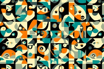 Poster - A modern art-inspired pattern featuring bold contrasting colors and abstract forms, Stock