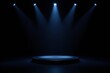 © haiqiang - a dark stage with three spotlights and a round podium