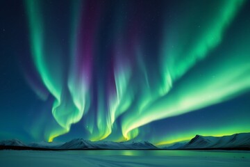Wall Mural - a close up of a person standing in the snow under a colorful aurora bore