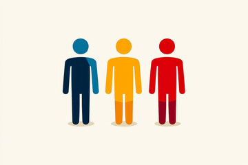 Poster - Three figures in varying colors symbolize diversity and equality, designed for educational or illustrative purposes in art contexts