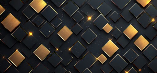 Poster - A captivating abstract background featuring a dynamic arrangement of black and gold squares