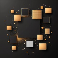 Poster - An abstract arrangement of golden and silver geometric shapes on a dark background, creating a modern and stylish design. Ideal for template or promotional use.