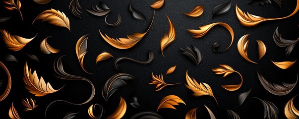 Poster - Elegant swirl patterns of golden and black leaves create a rich, textured surface evoking nature's beauty and sophistication, perfect for design and backgrounds.