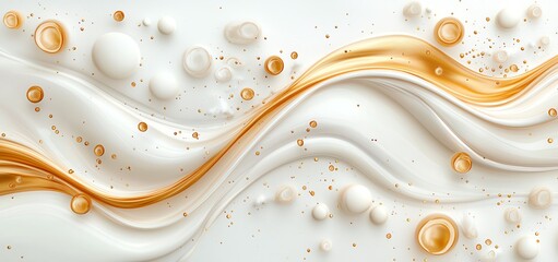 Poster - A dynamic abstract background featuring smooth waves and bubbles in cream and golden tones, creating a sense of motion and elegance, perfect for design projects and creative presen