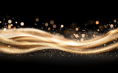 Poster - A stunning display of flowing golden waves and shimmering bokeh lights against a dark backdrop, creating a mesmerizing effect perfect for backgrounds and modern design.