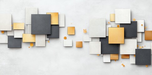Poster - This modern design features a striking arrangement of geometric shapes in white, black, and gold hues