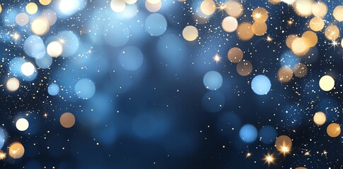 Poster - A mesmerizing digital backdrop featuring shimmering blue and golden bokeh lights, perfect for creating a vibrant atmosphere in designs or events.