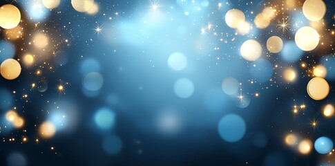 Poster - A captivating abstract background featuring shimmering golden and blue bokeh lights that create a whimsical atmosphere, perfect for holiday designs or artistic projects.