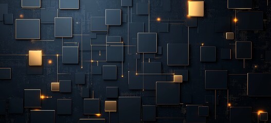 Poster - A modern abstract background featuring interconnected squares with glowing accents. Perfect for technology and digital projects, creating a futuristic atmosphere for design use.