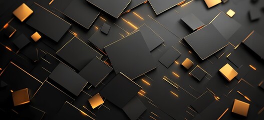 Poster - Abstract geometric background featuring interconnected black and gold shapes, creating a modern and sophisticated visual texture, perfect for digital design projects.