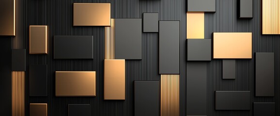 Poster - An abstract composition showcasing a modern design with black and gold rectangles, creating a sophisticated and elegant visual. Perfect for backgrounds or artistic projects.