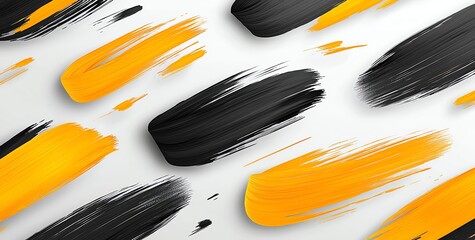 Poster - Vibrant abstract background with bold strokes of black and orange paint on a white canvas, perfect for artistic projects, branding, and modern design applications.